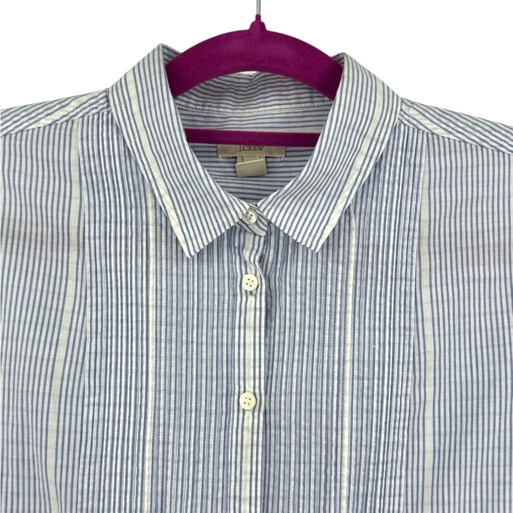 J.Crew Blue White Striped Pintuck Button-Down Shirt Women’s Size 4 Cotton - Picture 4 of 6